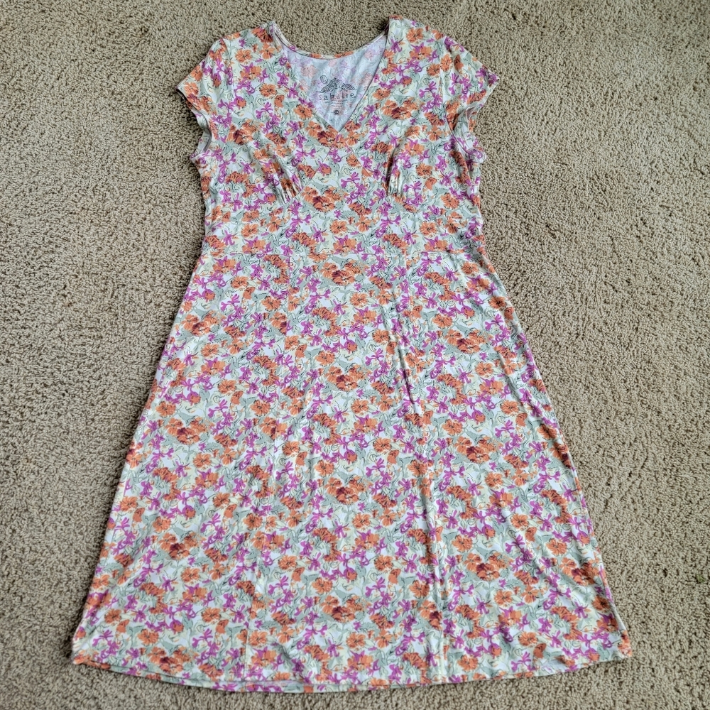 Sahalie V-Neck Floral Print Boho Cottagecore Short Sleeve Dress - Size 1X
